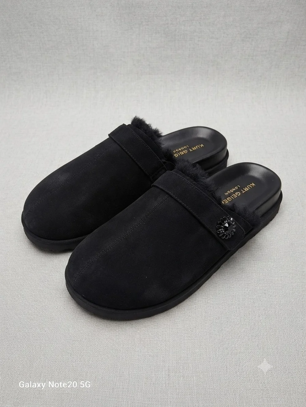 Kurt Geiger London Black Suede Faux Fur Lined Mule Slippers Size 47